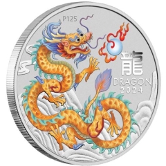 Fine Silver Coin 1/2oz Coloured Golden Dragon 2024