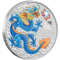 Fine Silver Coin 1/2oz Coloured Blue Dragon 2024