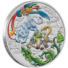 Fine Silver Coin Myths & Legends Four Guardians Coloured Lan