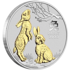 Fine Silver Coin Gilded Rabbit 2023 1oz Coin & Cert Only