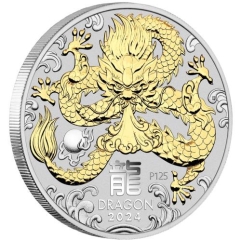 Fine Silver Coin Gilded Dragon 2024 1oz Coin & Cert Only