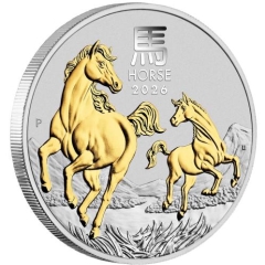 Fine Silver Coin Gilded Horse 2026 1oz Coin & Cert Only