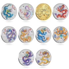 Fine Silver Coin Coloured Dragon 2024 1/2oz Set of 10